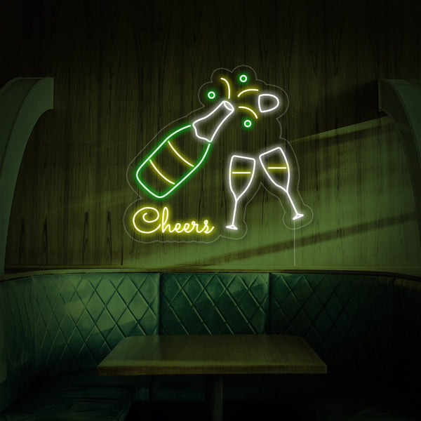 Champagne Bottle Glasses Cheers Neon Sign