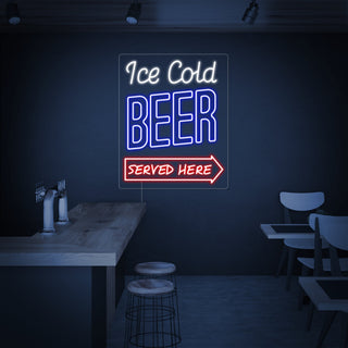 Ice Cold Beer Served Here Bar Neon Sign