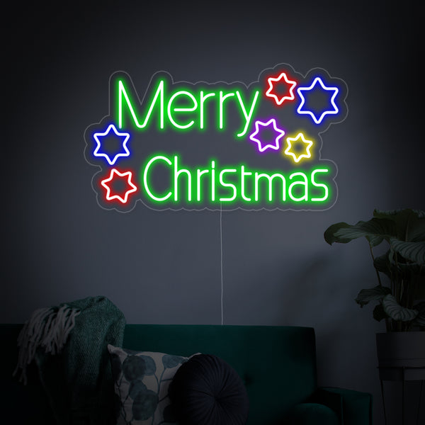 Merry Christmas Stars Neon Sign