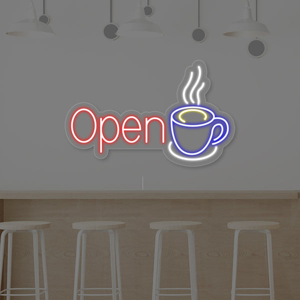 Open Coffee Cup Neon Sign