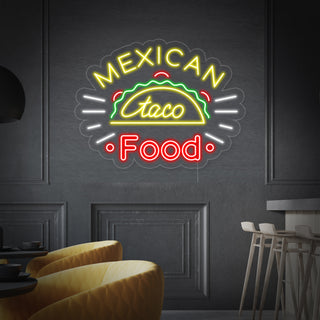 Taco on Mexican Food Neon Sign